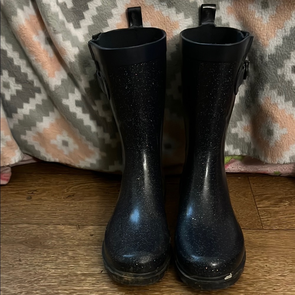 Sparkly Black Rain Boots